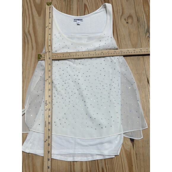 Express Ivory Sparkly Rhinestone Overlay Tank Top size Small - Picture 3 of 7